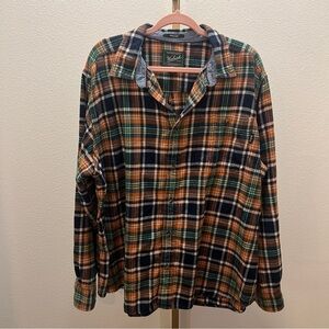 Woolrich Trout Run Flannel Shirt Orange Navy Plaid XXL